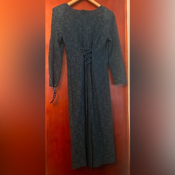 Dress By Choice California Green Lace See Thru Tie Back Sz 5 Long Sleeve - Picture 5 of 9